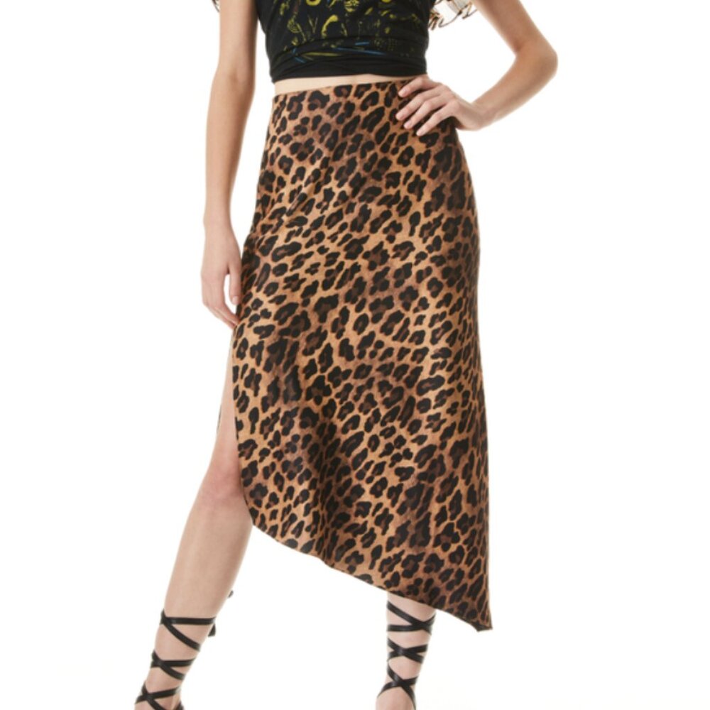 Alice + Olivia MAEVE ASYMMETRICAL SLIP SKIRT - Leopard Print, Size 6